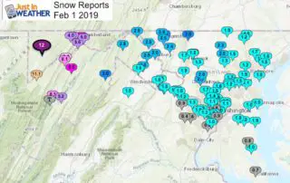 February 1 snow totals Maryland