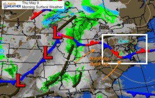 May 9 weather morning surface map Thursday