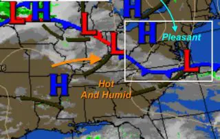 July 1 weather morning surface map Monday