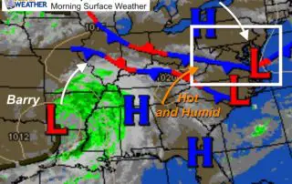 July 15 weather morning surface map Monday