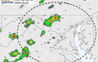 July 30 weather storm radar HRRR Tuesday 6 PM