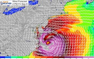 Hurricane Dorian wind forecast Mid Atlantic Friday 2 PM