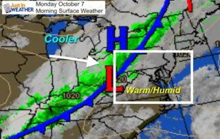 October 7 weather surface weather Monday morning