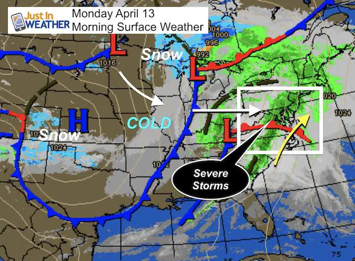 April 13 weather Monday morning