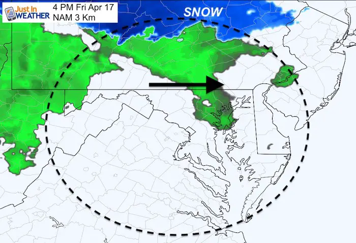 April 17 weather rain snow Friday 4 PM