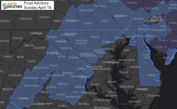 April 18 weather frost advisory Sunday
