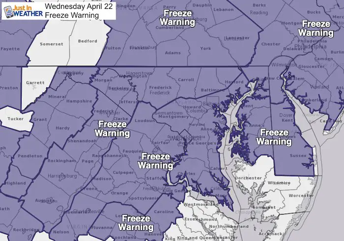 April 21 Freeze Warning Wednesday