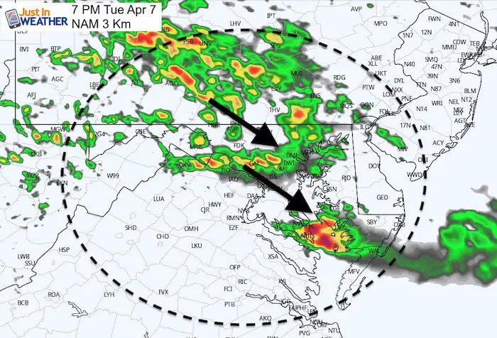 April 6 weather rain storm Tuesday 7 PM