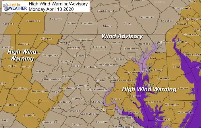 High Wind Warning Expanded Monday April 13