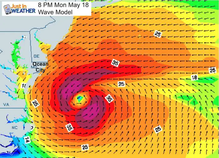 May 17 maryland weather tropical storm Arthur ocean wave forecast Mon 8 PM