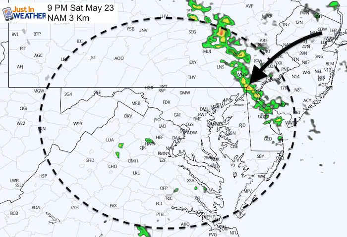 May 23 maryland weather rain storm Saturday 9 PM