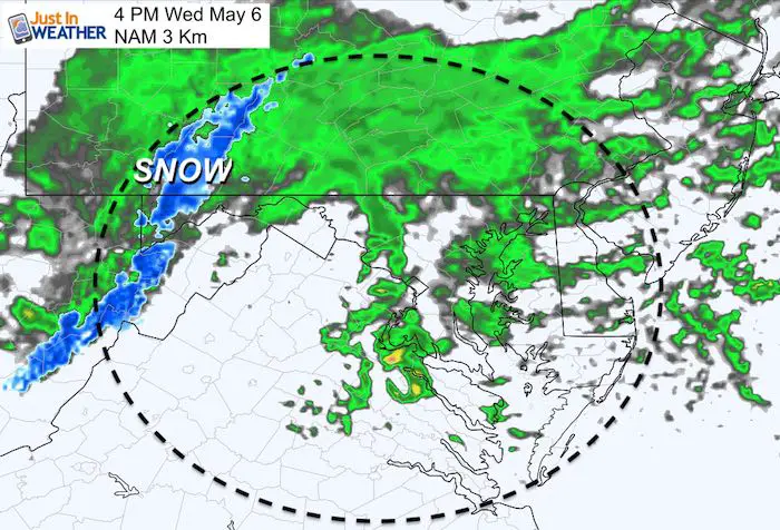 May 5 weather maryland rain snow Wednesday 4 PM