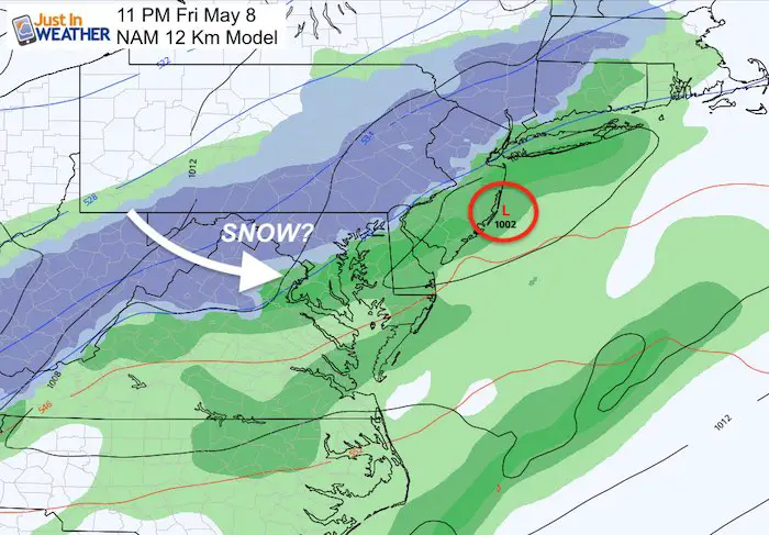 May 6 weather maryland snow rain Friday NAM