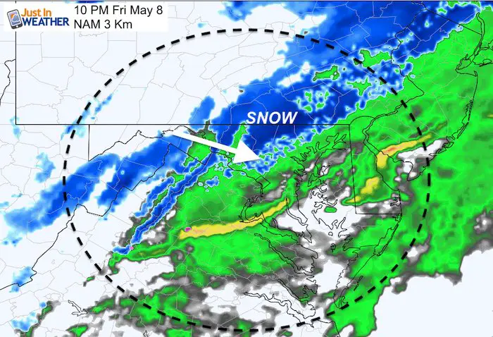 May 7 weather maryland rain snow Friday 10 PM
