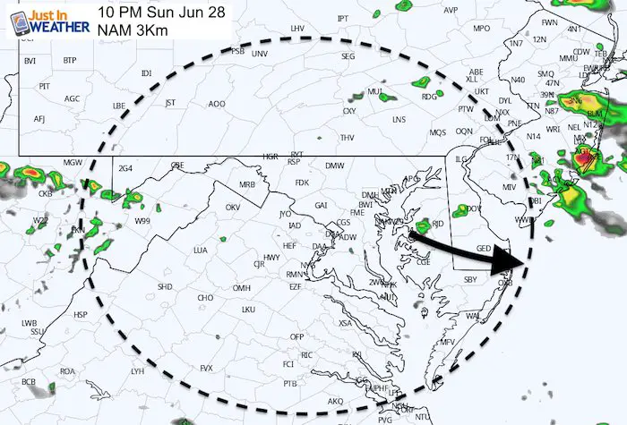June 28 maryland weather rain storm Sunday 10 PM