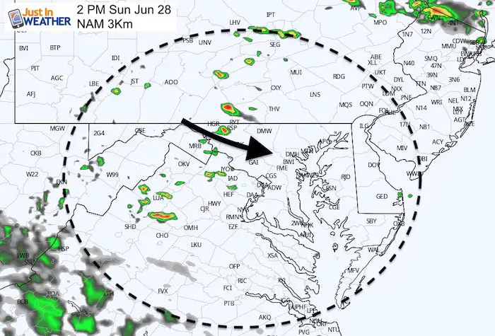 June 28 maryland weather rain storm Sunday 2 PM