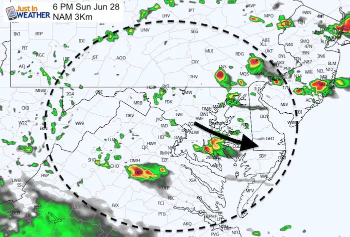 June 28 maryland weather rain storm Sunday 6 PM