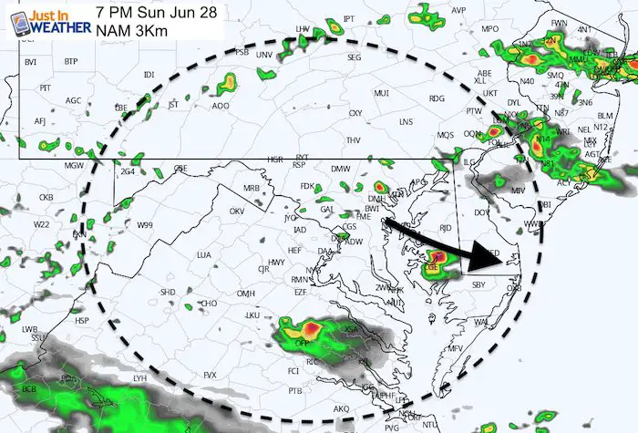 June 28 maryland weather rain storm Sunday 7 PM