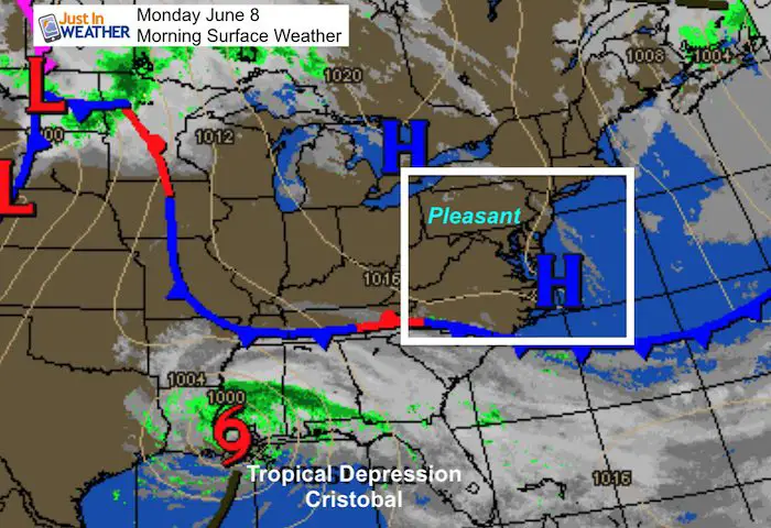 June 8 mayrland weather Monday Cristobal