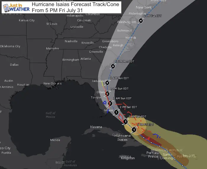 Hurricane Isaias Forecast Cone Eastern US Friday