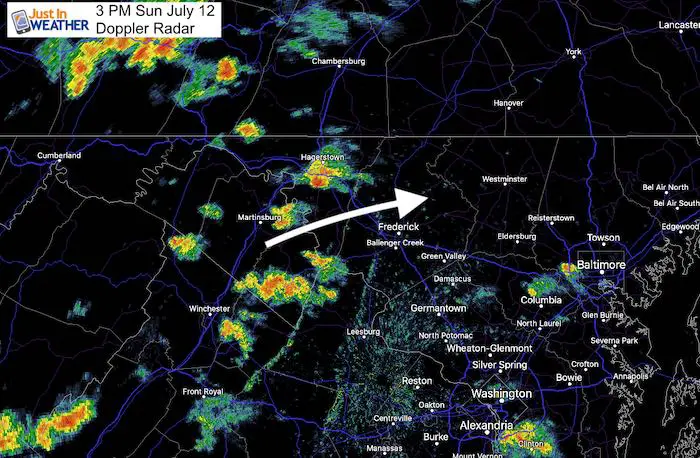 July 12 maryland weather rain storm Sunday 3 PM