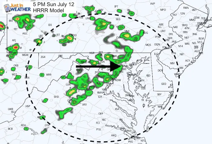 July 12 maryland weather storm HRRR Sunday 5 PM