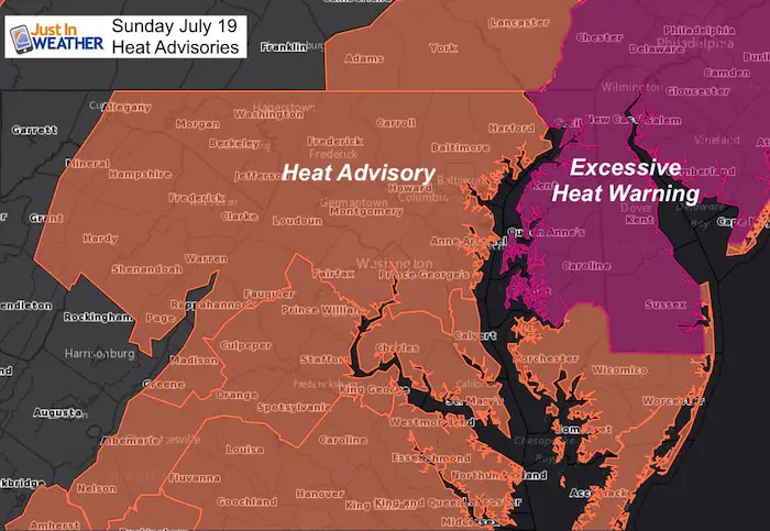 July 19 maryland weather Heat Advisory Sunday