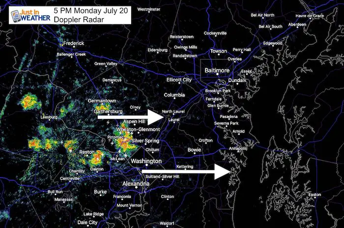 July 20 maryland weather thunderstorm radar Monday 5PM