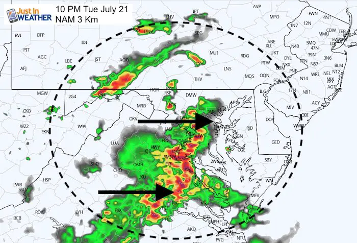 July 21 maryland weather storms Tuesday 10 PM