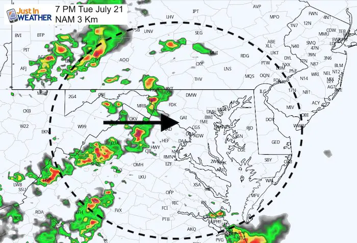 July 21 maryland weather storms Tuesday 7 PM