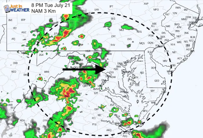 July 21 maryland weather storms Tuesday 8 PM