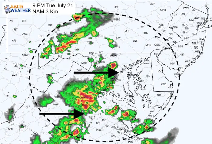 July 21 maryland weather storms Tuesday 9 PM