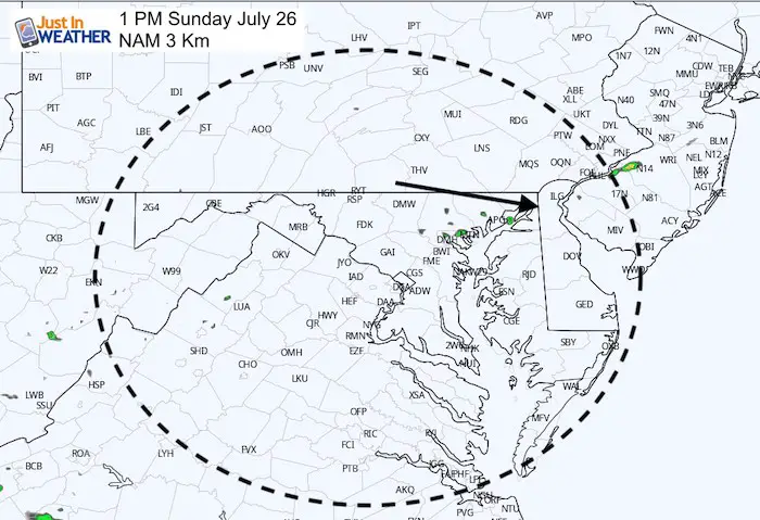 July 26 weather rain Sunday 1 PM