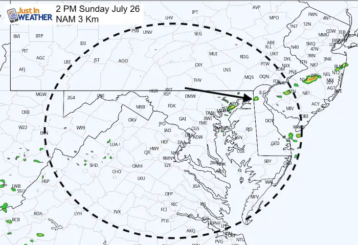 July 26 weather rain Sunday 2 PM