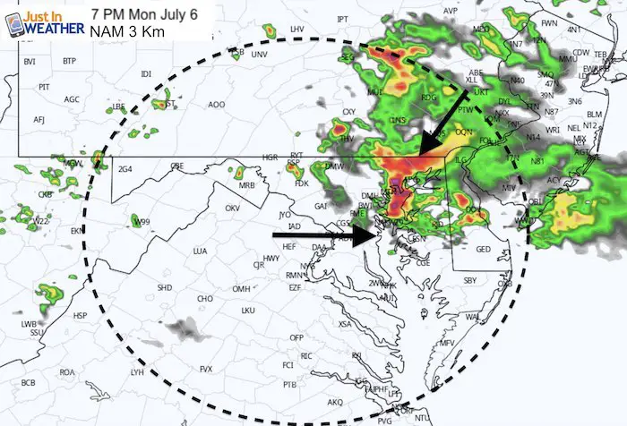 July 6 maryland weather rain storm Monday 7 PM