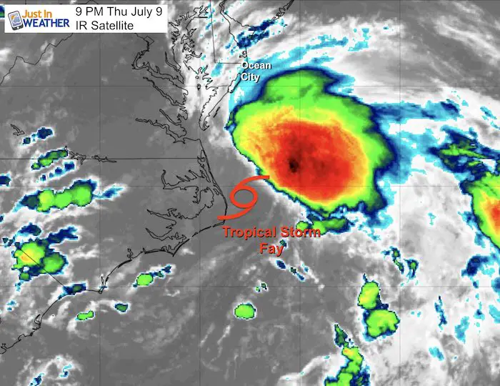 July 9 weather tropical storm fay satellite Thursday evening