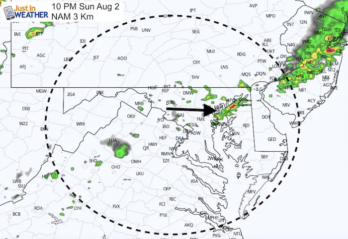 August 1 maryland weather rain Sunday 10 PM