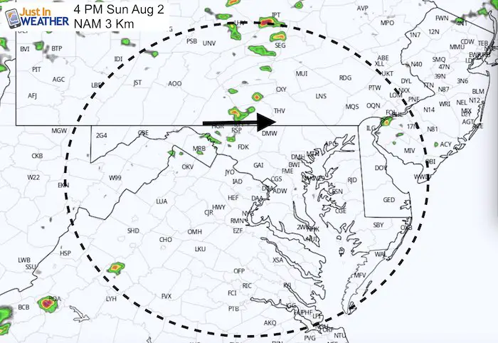 August 1 maryland weather rain Sunday 4 PM