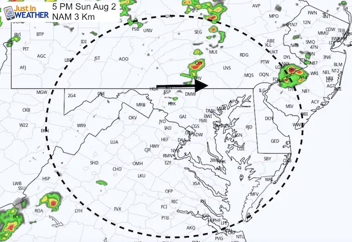 August 1 maryland weather rain Sunday 5 PM