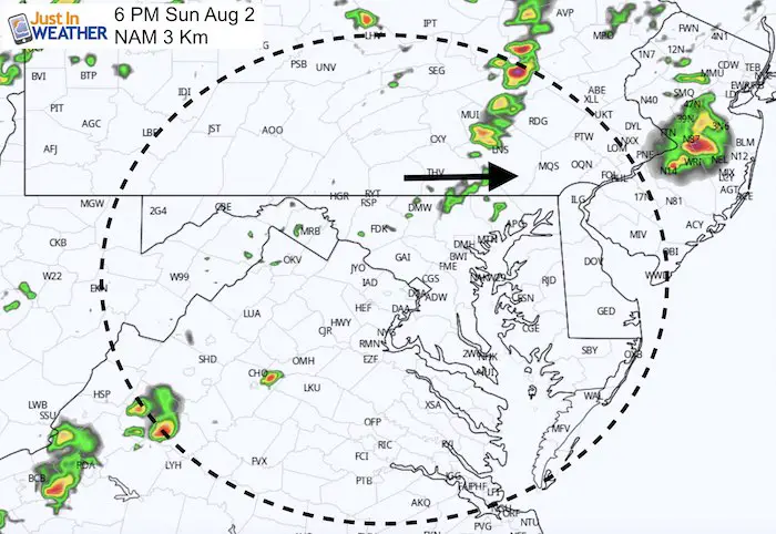 August 1 maryland weather rain Sunday 6 PM