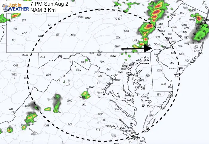 August 1 maryland weather rain Sunday 7 PM