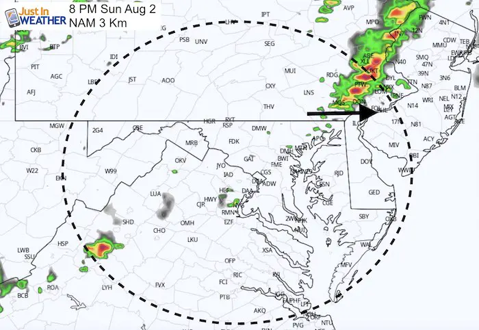 August 1 maryland weather rain Sunday 8 PM