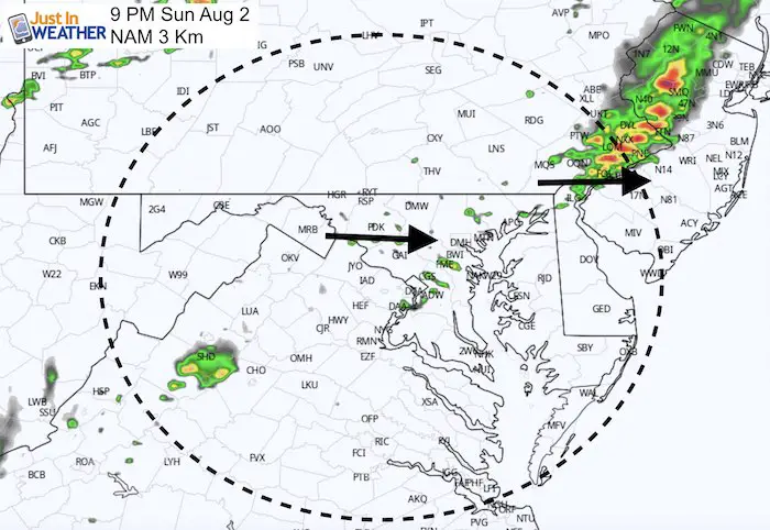 August 1 maryland weather rain Sunday 9 PM