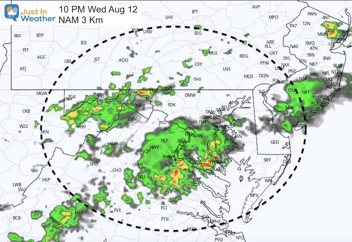 August 12 weather storm radar Wednesday 10 PM