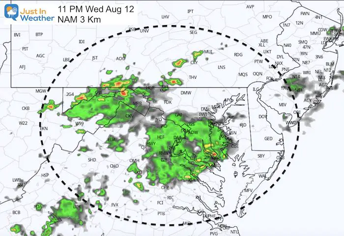 August 12 weather storm radar Wednesday 11 PM