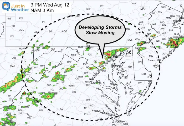 August 12 weather storm radar Wednesday 3 PM