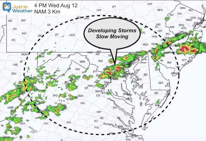 August 12 weather storm radar Wednesday 4 PM