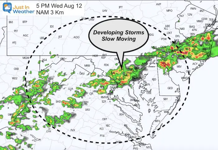 August 12 weather storm radar Wednesday 5 PM