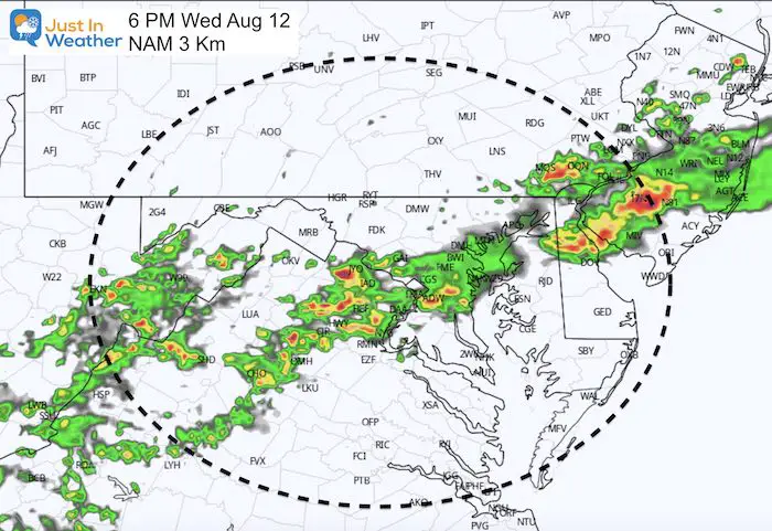 August 12 weather storm radar Wednesday 6 PM
