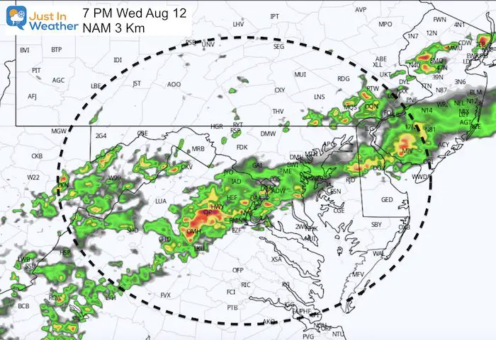 August 12 weather storm radar Wednesday 7 PM